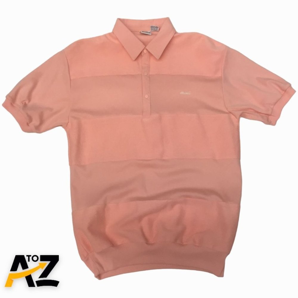 Sea Waves Polo Golf Shirt Size M Pink Short Sleeves Hawaii Collared Pullover
